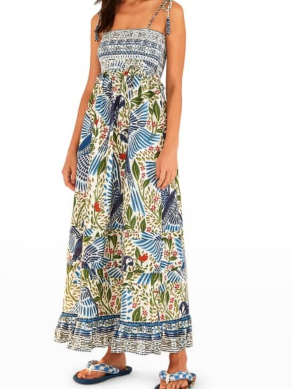 Off-White Macaw Flight Smocked Maxi Dress